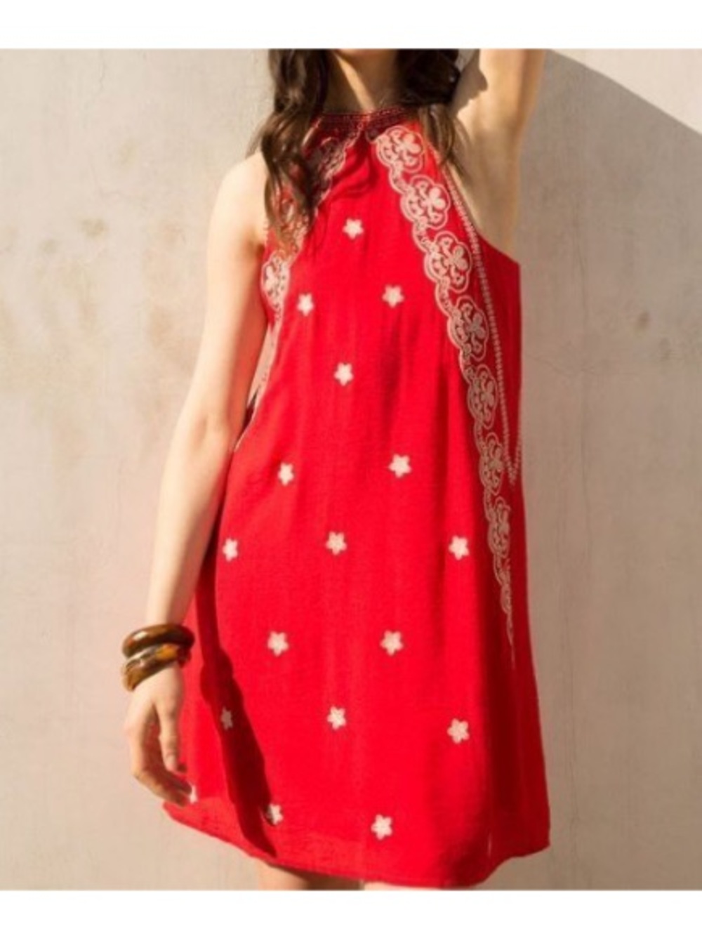 Anthropologie THLM Red Embroidered Halter Casual Dress